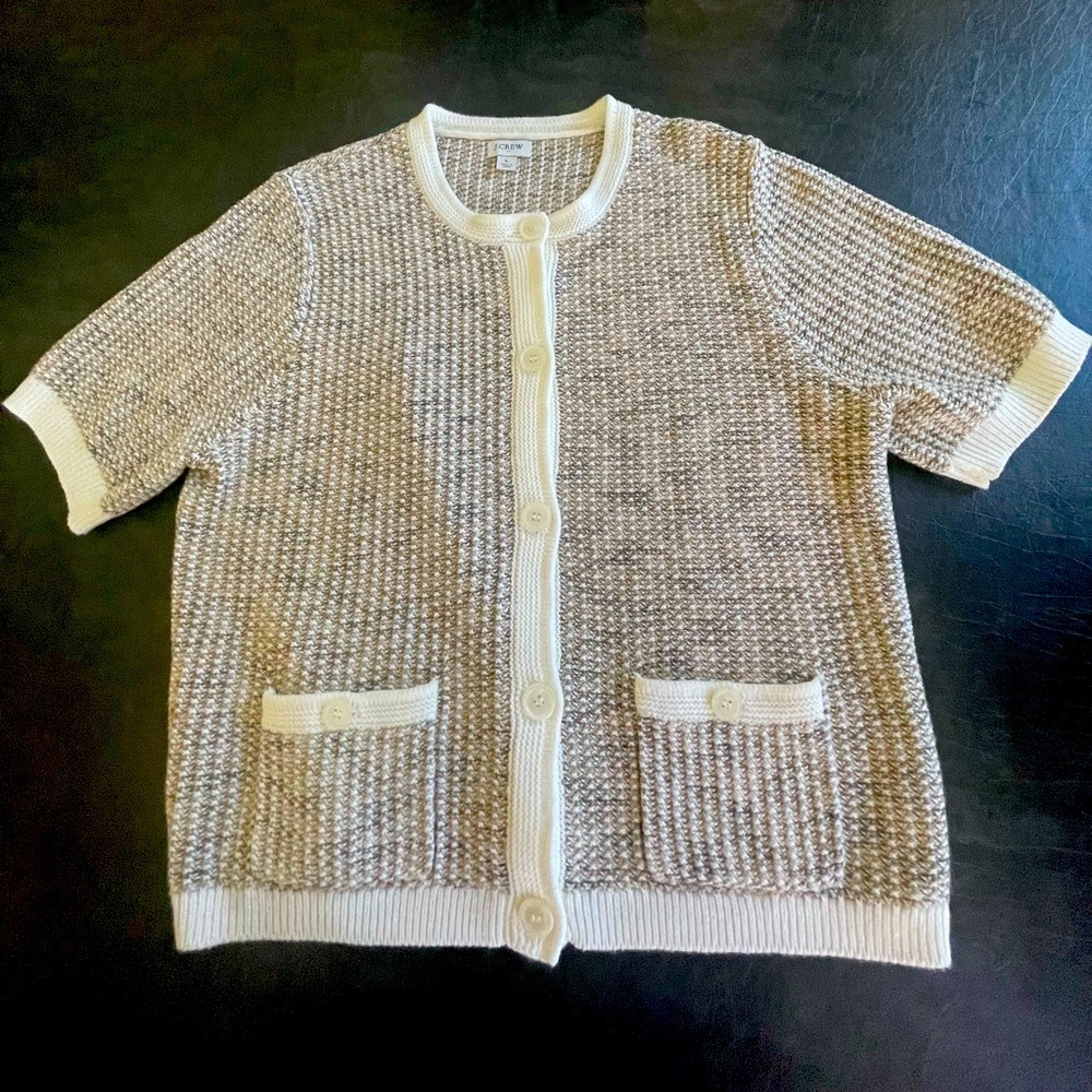 JCrew Beige and White Knit Cardigan